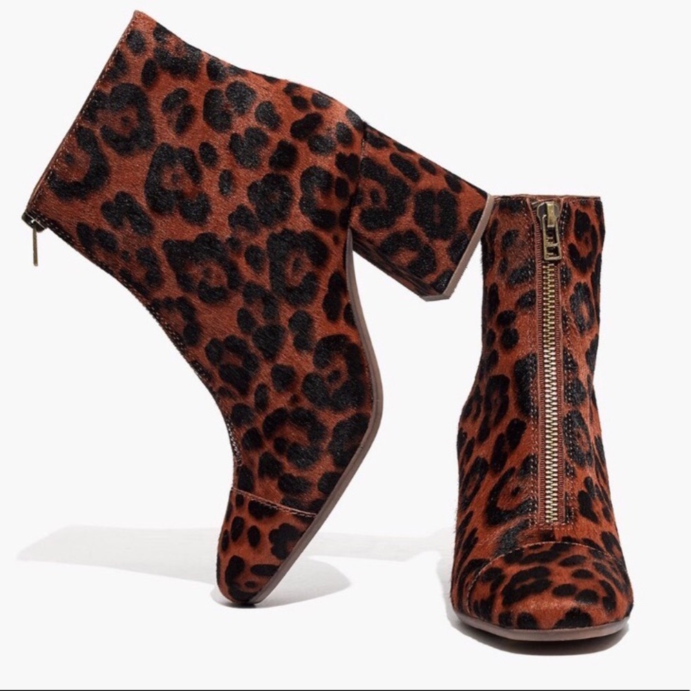 NEW Madewell Amalia Leopard Print Calf Hair Zip Bootie ankle boots